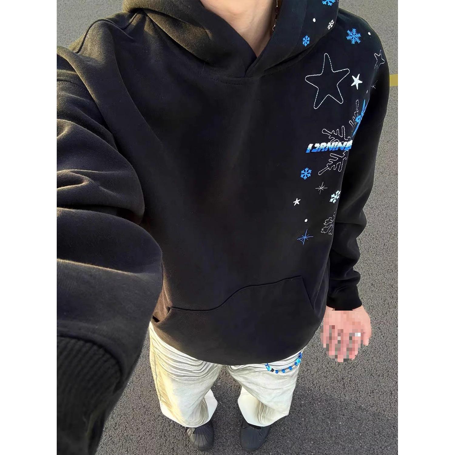 Unisex Snowflake Embroidery Hooded Sweatshirt - Cross-Border Couple Style XL