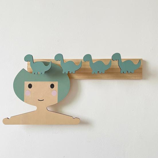 Wall Mounted Storage Hook Strong Load-bearing Dinosaur Shaped Bedroom Entryway Wooden Clothes Hook Coat Hanging Rack