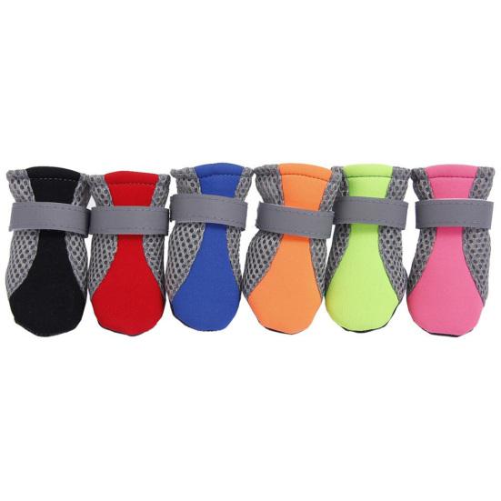4 Stück Haustier-Hundeschuhe, rutschfeste, weiche Sohle, atmungsaktives Mesh, verstellbare Riemen, Stiefel