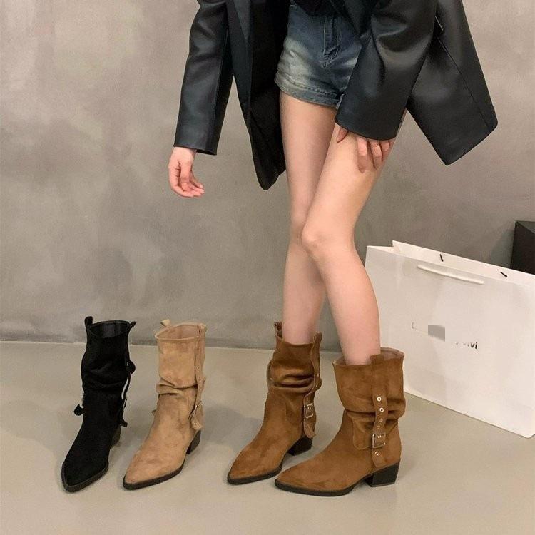 American belt buckle Spice Girl pant tube boots short boots women's autumn 2025 new wasteland wind niche design short boots
