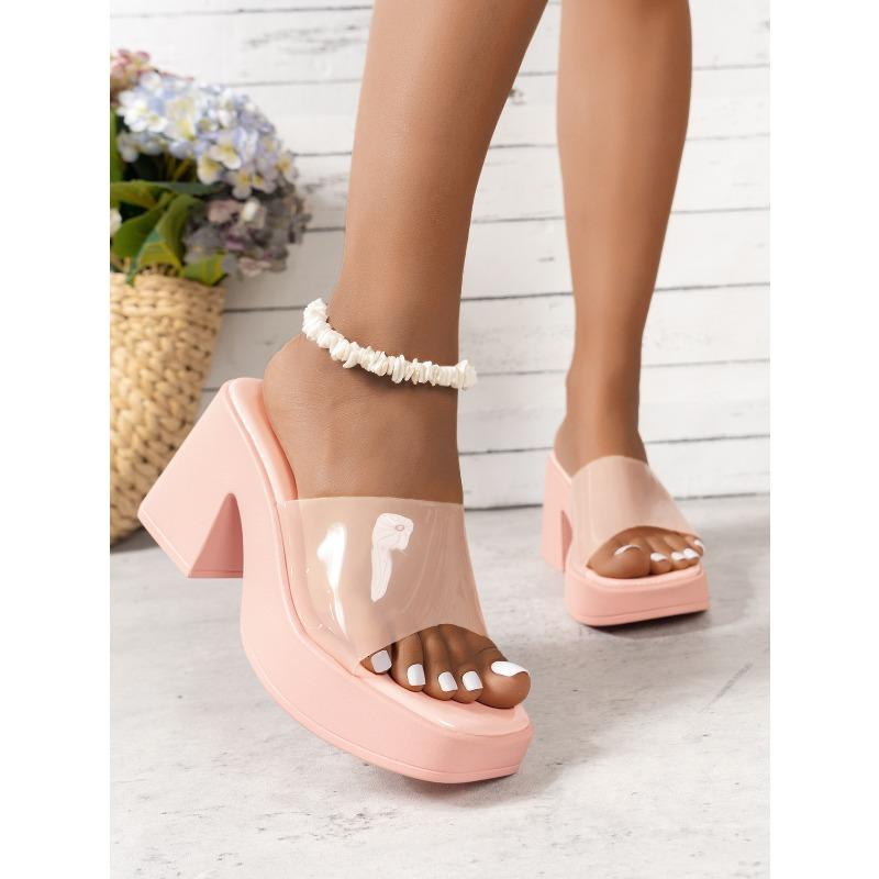 Women's Large Size Shoes New Fashion Transparent Strap Slipper Platform Waterproof Table Square Toe Shoes