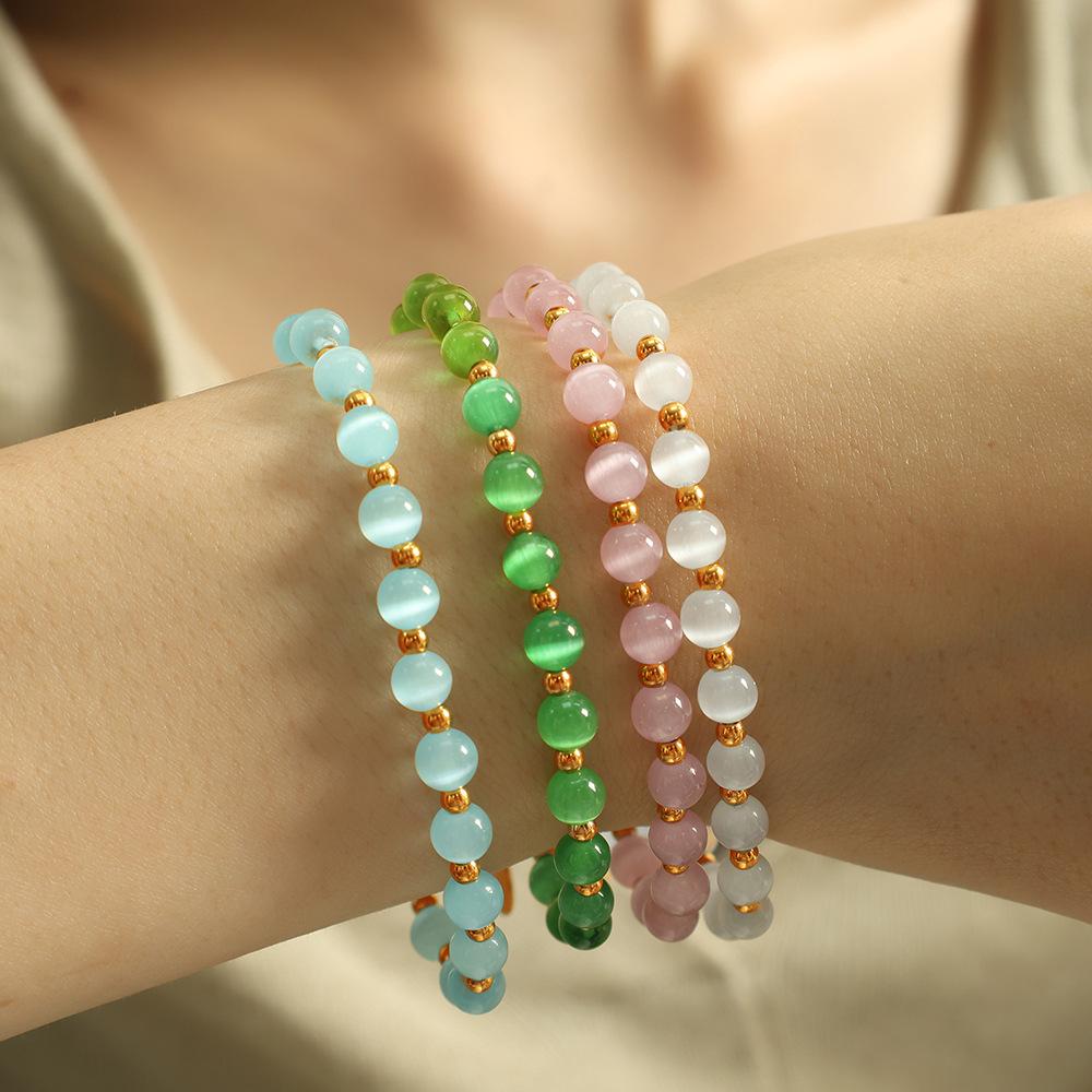 Popular Multi-Color Opal Beaded Titanium Steel Necklace Light Luxury Elegant Temperament Collarbone Chain Jewelry