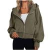 Women's Hooded Zip Up Cropped Sweatshirt Solid Color Lantern Long Sleeve Casual Loose Fall Winter Outerwear Jacket