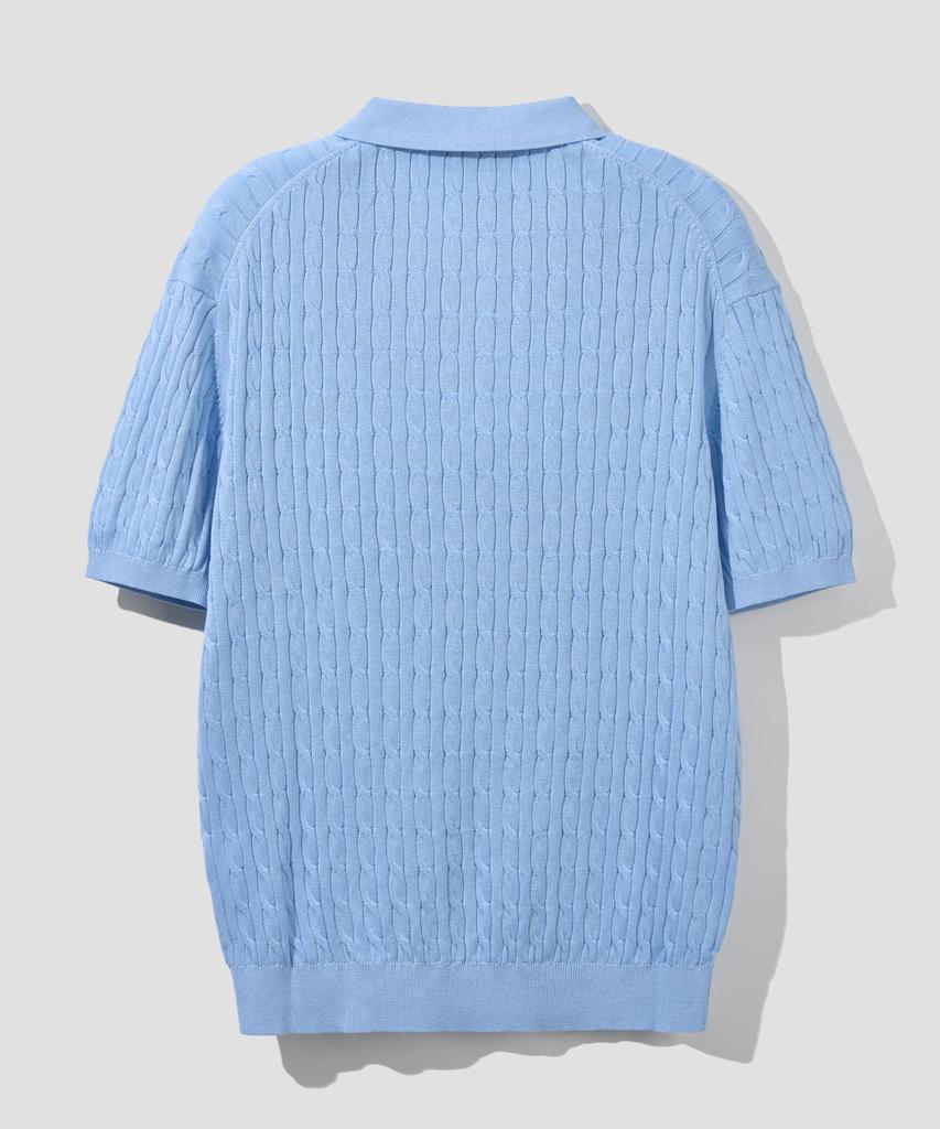 AGOD Cotton Modal Washable Button Collar Cable Half Knit [Sky Blue]