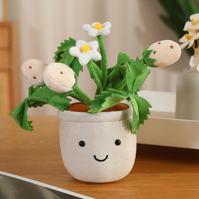 Flowers Green Plant Plush Toy Stuffed Potted Flower Dandelion Lily Iris Tulip Anthurium Orchid Strawberry Home Decor Gift