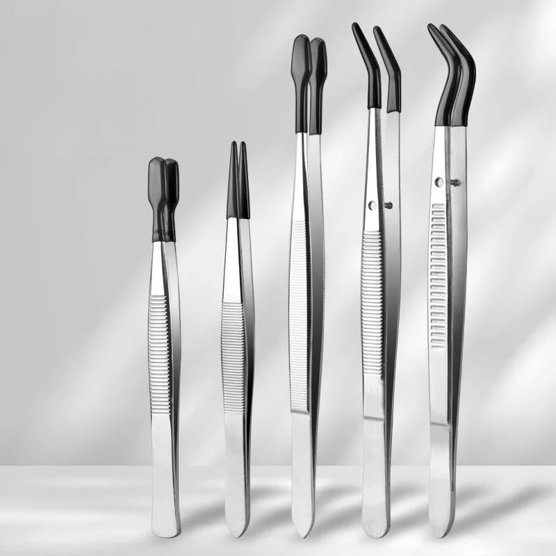 1-5PCS Anti-Slip Rubber Coated Precision Tweezers Set,Straight/Bent Flat Tip for Jewelry,Electronics Repair,Nail Stamping DIY