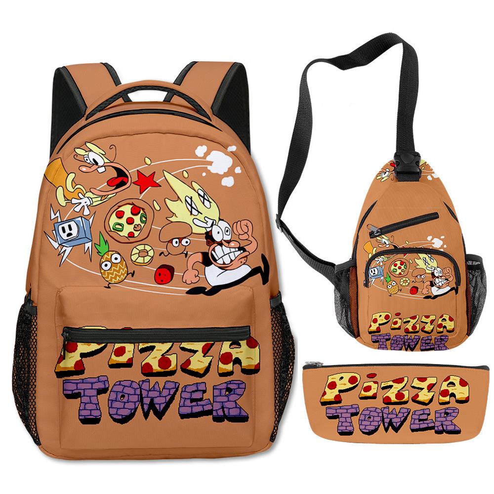 Klassisch Neuheit Eigenartig Cool Pizza Turm 3D Druck 3er Set Schultaschen Multifunktionale Reise Rucksack Brusttasche Federmäppchen