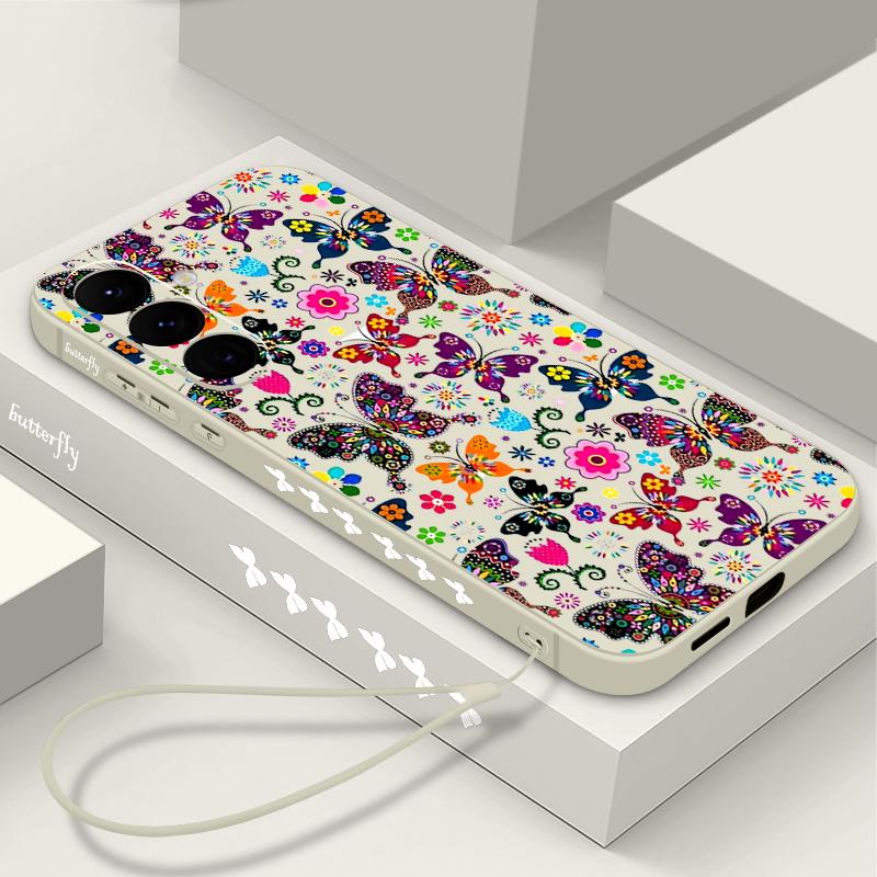Kolorowe Etui z Wzorem Motyla Dla Samsung Galaxy S26 S25 Ultra S24 S23 S22 Plus S21 FE A15 A16 A17 A35 A36 A54 A55 A56 5G Miękki Pokrowiec