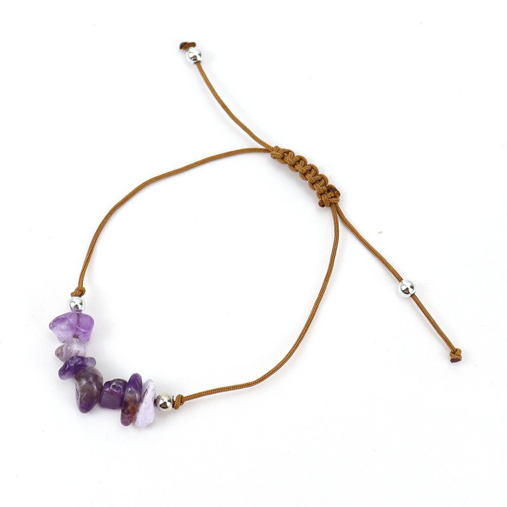 Popular Irregular Gravel Rough Stone Woven Wax Wire Bracelet Bohemian Tiger Eye Amethyst Beach Hand Rope B83