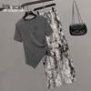 Women's Retro Short Sleeve T-shirt & Wide-Leg Pants Set