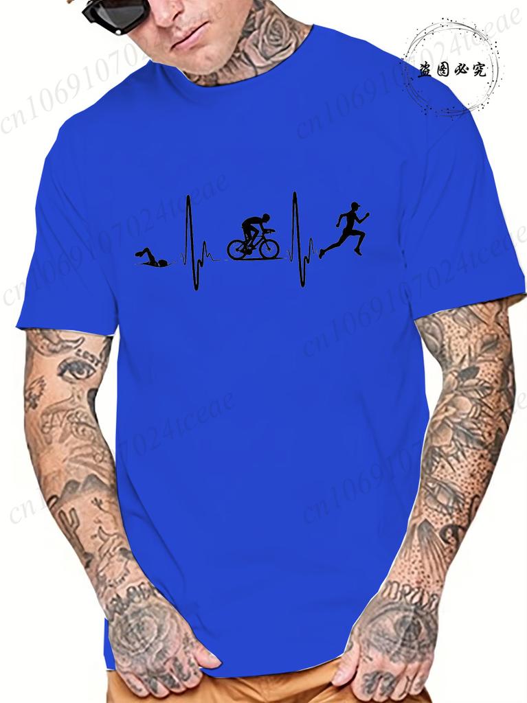 Unisex Fashion Casual Tee Tops Cool Funny Triathlon Heartbeat Design Print Tshirt Summer Unisex T Shirt Oneck Male Tees Tshirt Tops