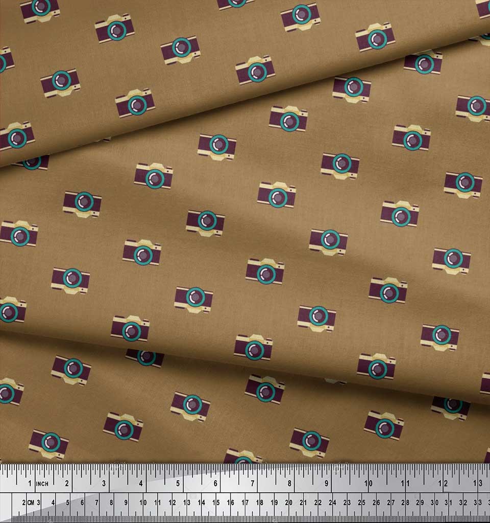 Soimoi Japan Crepe Satin Fabric Camera Shirting Fabric Prints By Metre 42 Inch