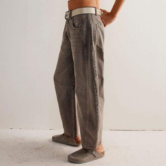 Flower Jeans Woman High-Waist Loose-Fit Pants Personality Printed Denim