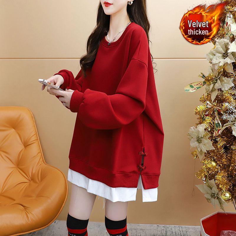 ZOSOUL Fleece-Lined Crewneck Sweatshirt with Knot Detail