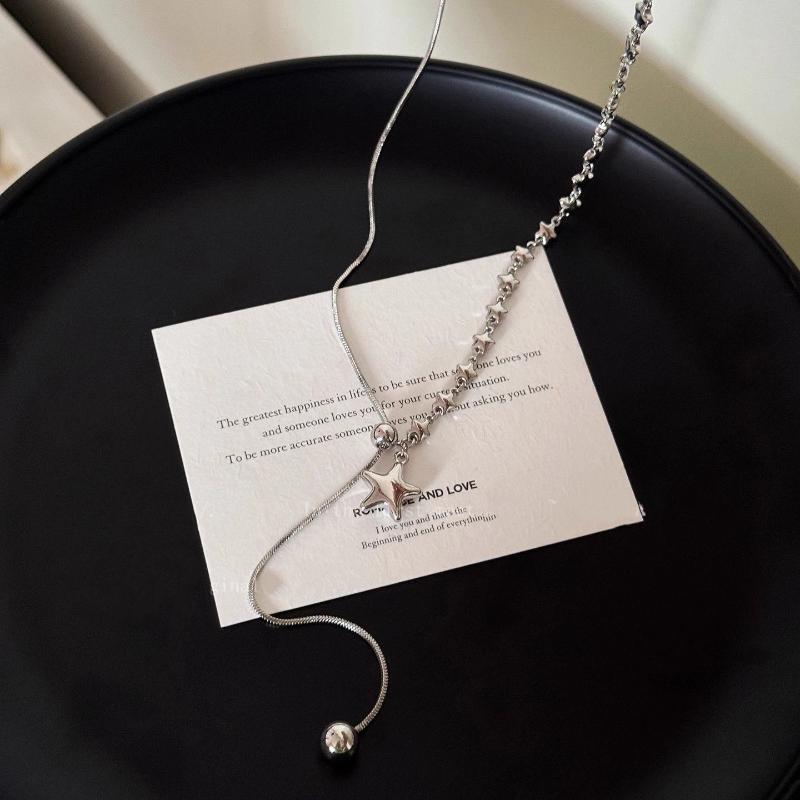 Graduation Gift Jewelry for Women Silver Asymmetrical Star Pendant Adjustable Snake Chain Dainty Necklace