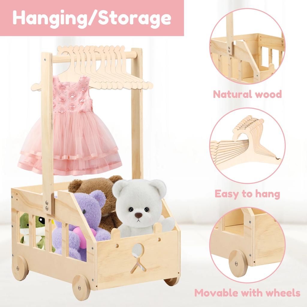 Wood Baby Shower Crate Closet with Wheels Bear Car Shape Baby Shower Basket with Portable Handle for Pregnancy New Parent Home