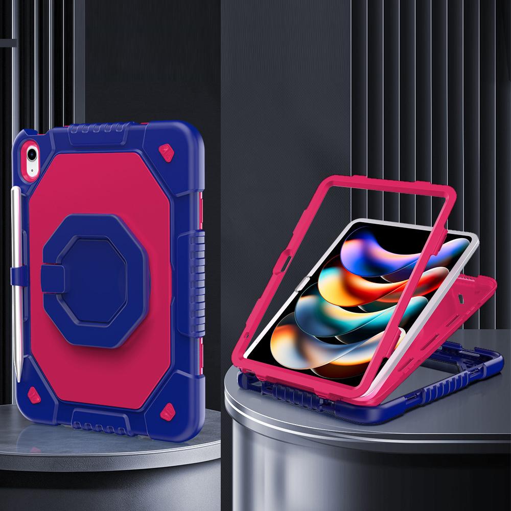 For iPad (2025) / 10.9 (2022) Case Hand Grip Kickstand Shockproof Silicone + PC Tablet Cover with Detachable Strap / Pen Slot