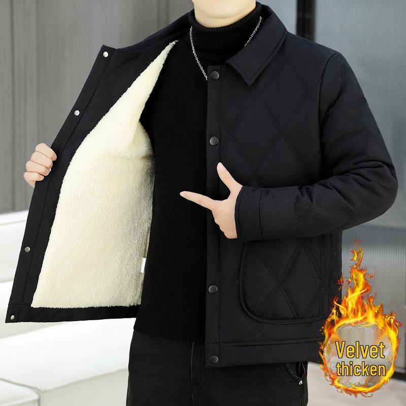 Men's Trendy Lapel Cotton Jacket: Thickened, Warm, Velvet-Padded Outerwear for Autumn and Winter.