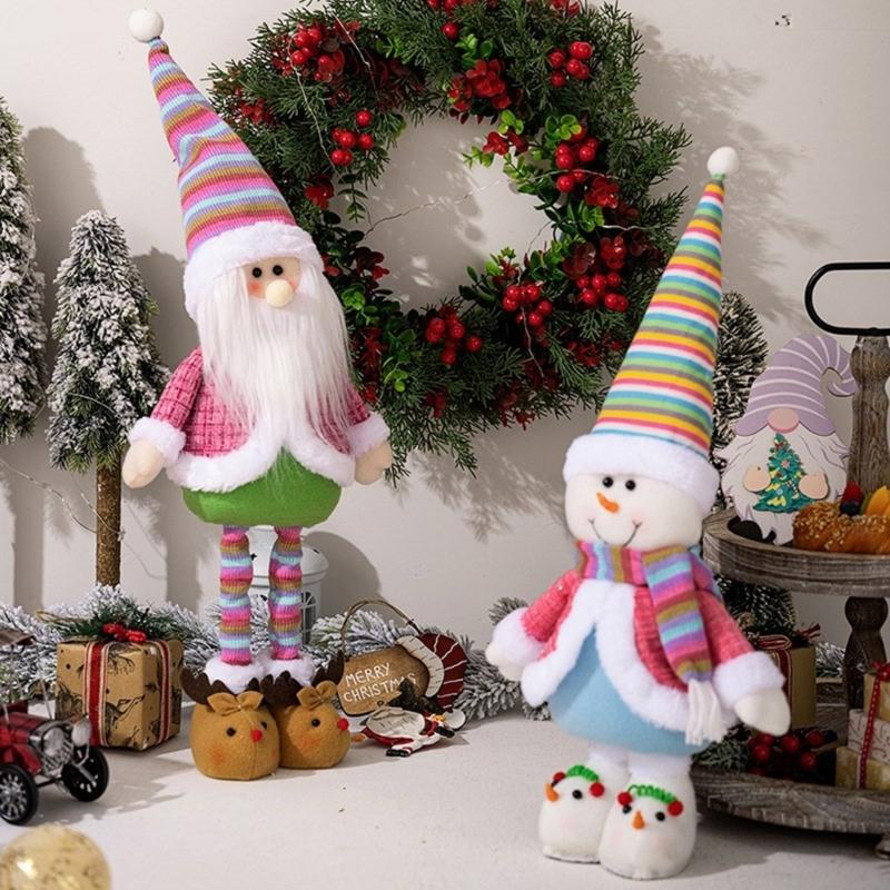 Festival Telescopic Christmas Doll with Extendable Legs Santa/Snowman Figure for Home Display Yuletide Table Decoration