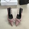 Spring 2026 Sweet Butterfly Knot High Heel Sandals Women's Nude Color Pointed Toe Thin Heel Elegant Slip-On Backstrap Shoes