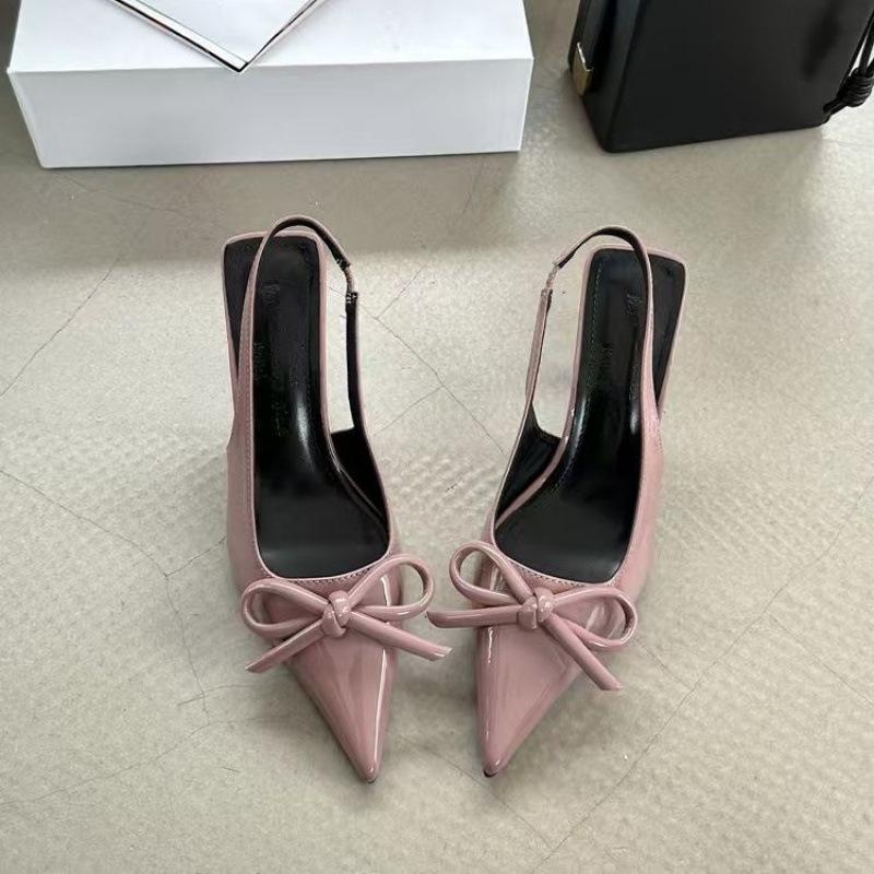 

Spring 2026 Sweet Butterfly Knot High Heel Sandals Women s Nude Color Pointed Toe Thin Heel Elegant Slip-On Backstrap Shoes 40