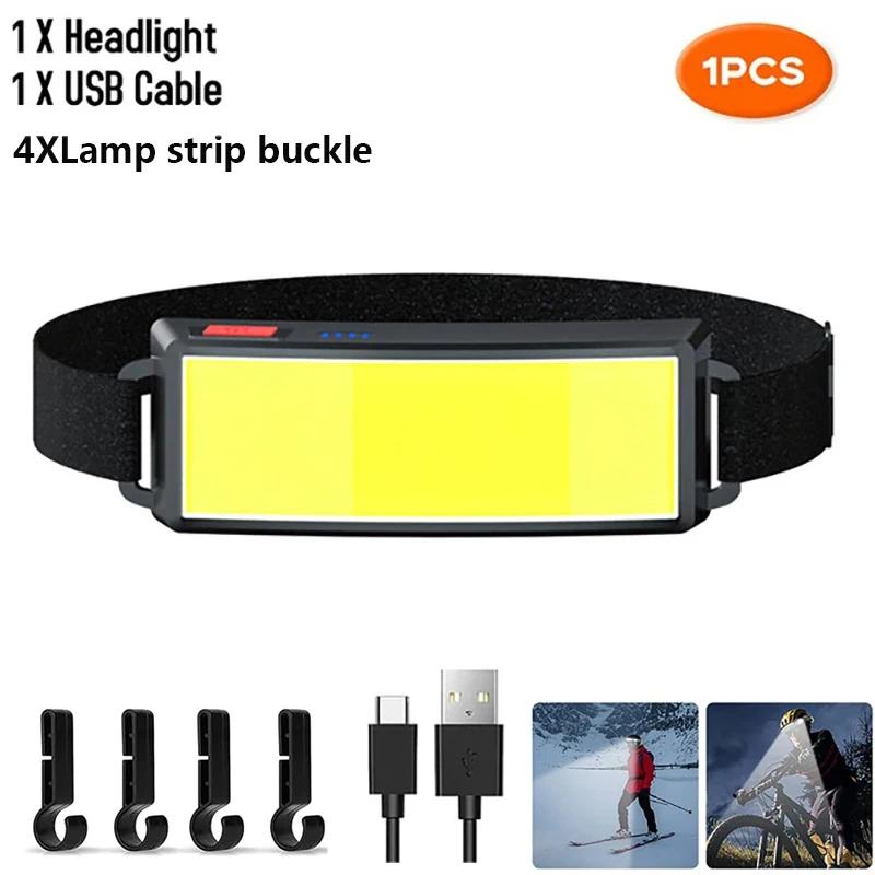 COB LED Headlight Flashlight 3 Mode,Built In Battery USB Rechargeable HeadLamp Outdoor Emergency Camping Fishing Lantern