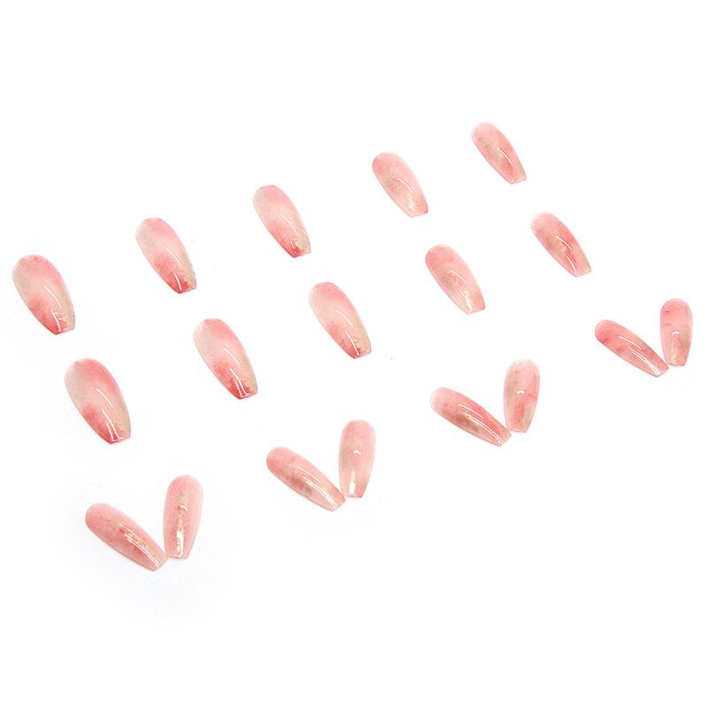 24pcs/set Pink Gradient False Nails Gold Foil Sequins Wear Nail Art Long Ballet Wear False Nails