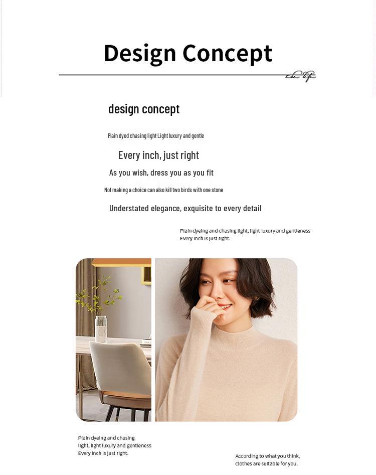 Women's Fashionable Cashmere Half-High Collar Knit Top - Versatile Long Sleeve Warm Base Layer for Autumn/Winter