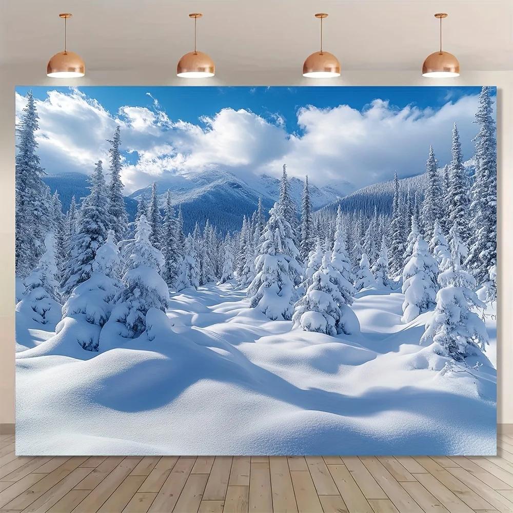Extra-large winter Christmas scene backdrop - Polyester fiber wall decoration of snowflakes in the sky backgroundZL