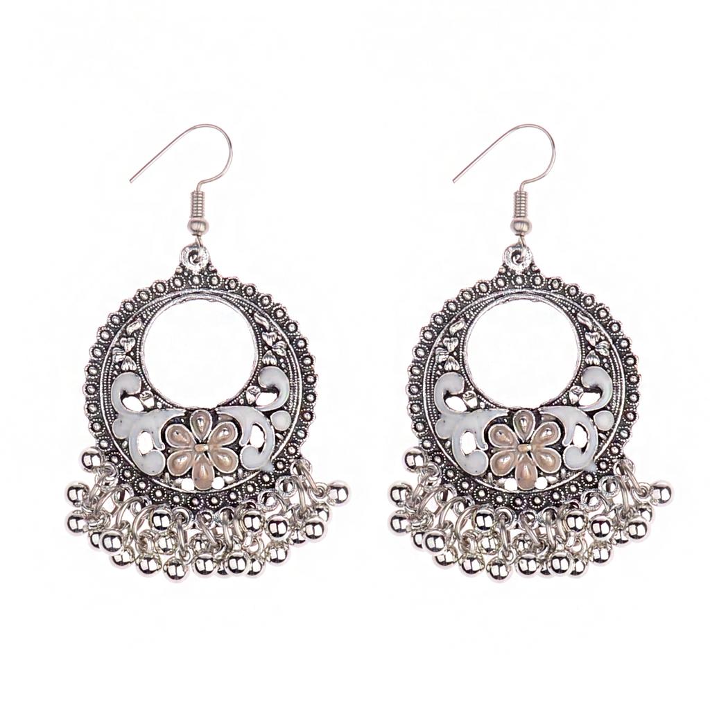 TopHanqi Indian Earring For Women Antique Ethnic Copper Color Small Bells WaterdropTassel Earrings Turkish Tribal Gypsy Zircon