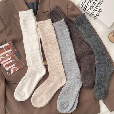 Calf Socks Thickened Wool Stockings Korean Simple Diamond Dark Pattern Half-Leg Socks Thin Leg Socks
