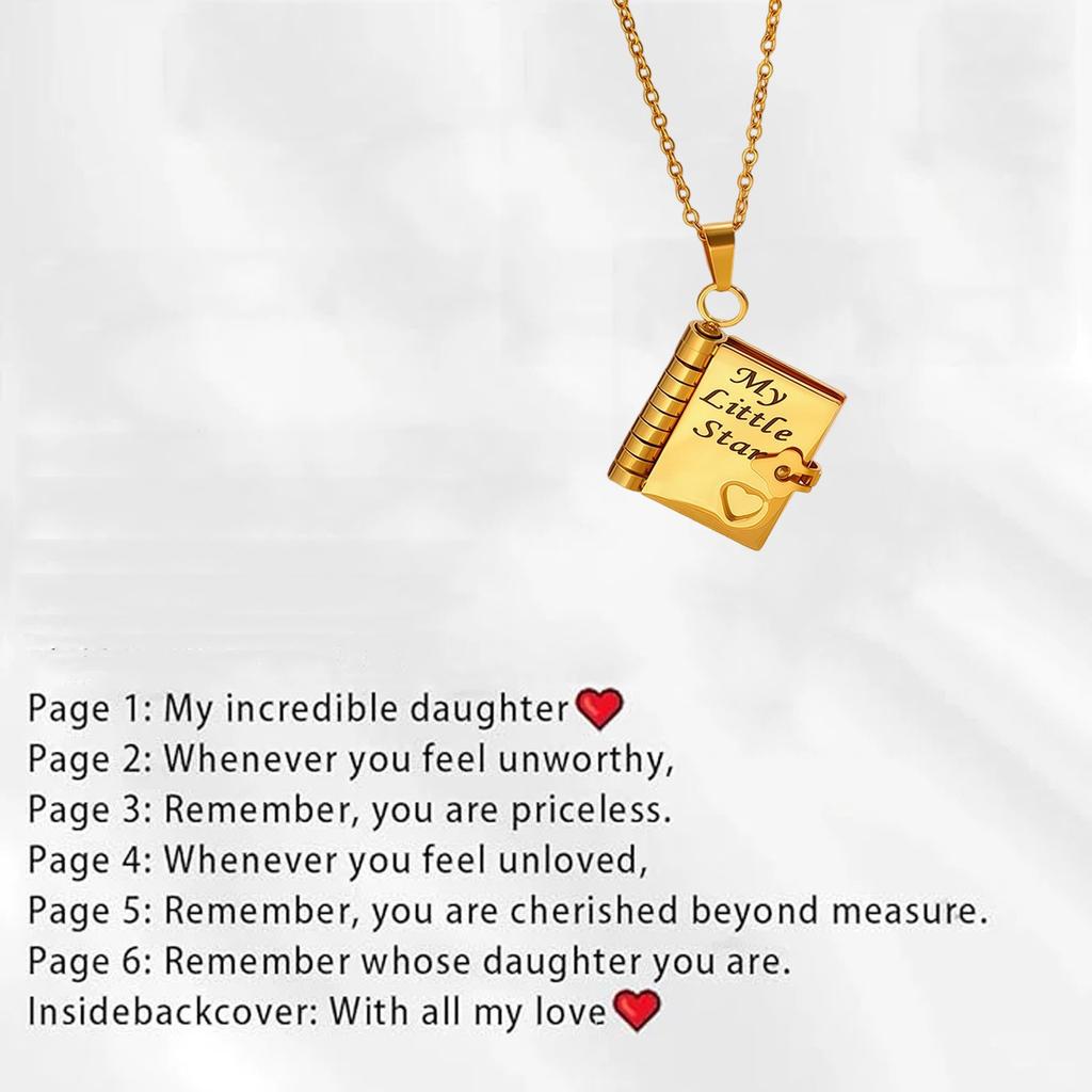 Personalized My Star Book Necklace, My Incredible Book Necklace With Custom Name And 6 Pre Carved Information Openable Adjustable Pendants