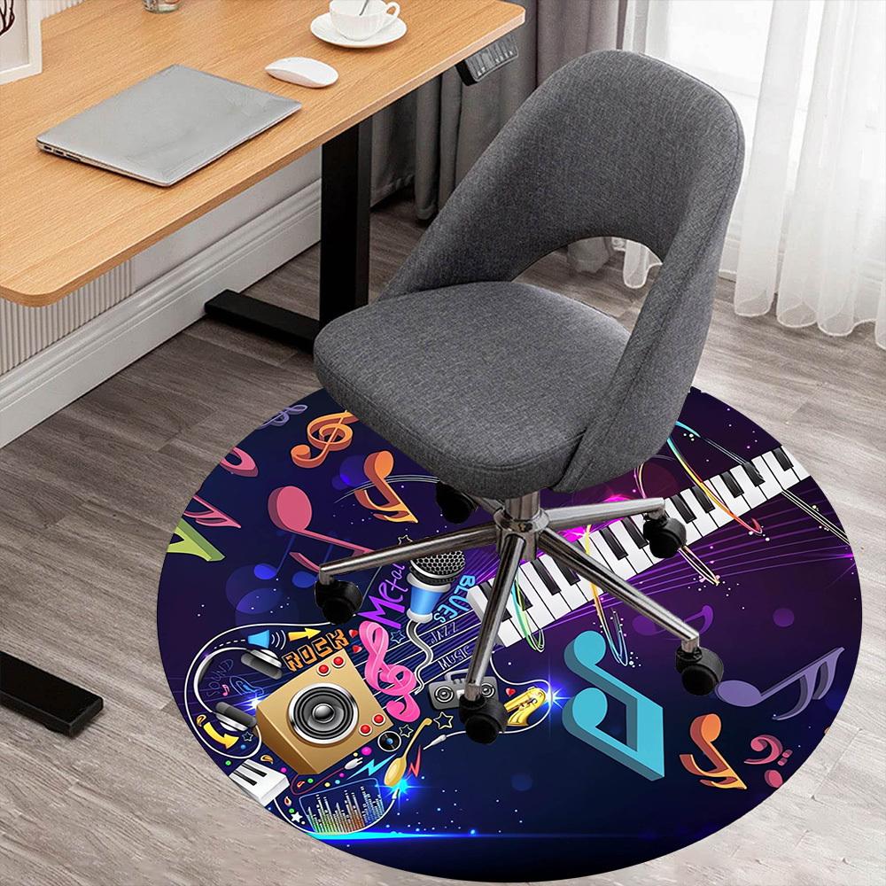 1pc Music Notes Guitar Keys Round Chair mat Area Rug - Non-Slip, Floor Mat for Office, Bedroom, home decor Christmas Gift p0811129 80cm