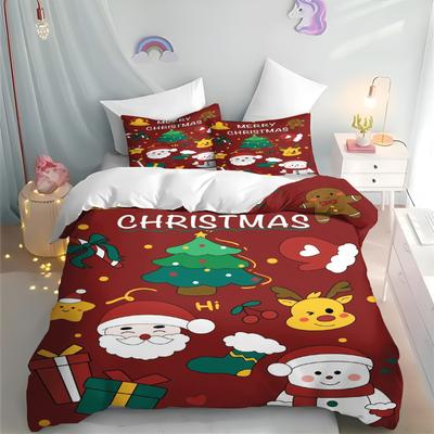 Frohe Weihnachten Tagesdecke, Cartoon Bettbezug Druck, Atmungsaktiv für Zuhause, Kinderbettwäsche, Maßgefertigtes Set, Atmungsaktive Bettwäsche