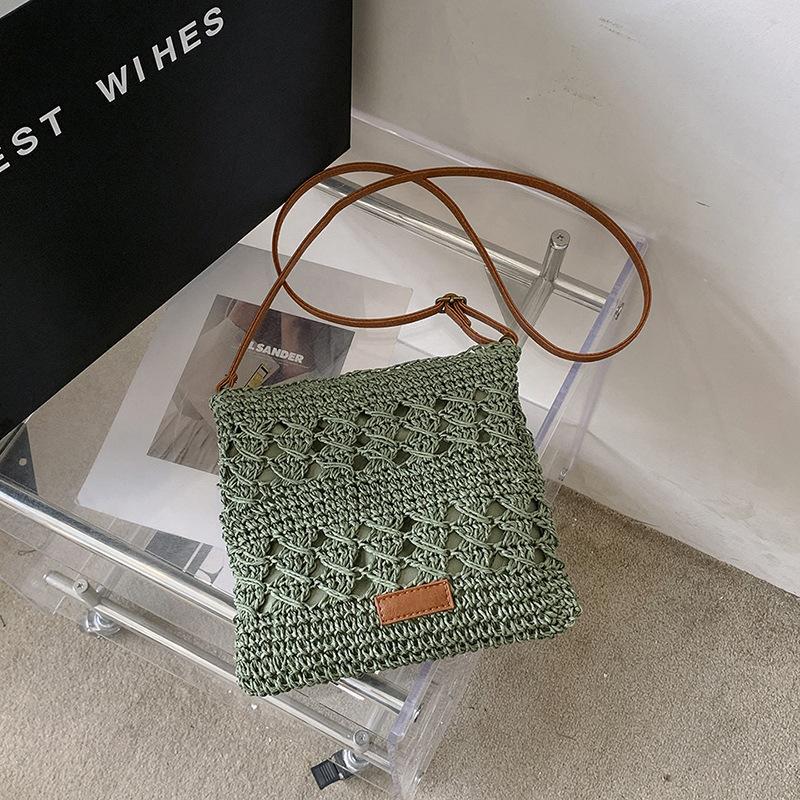 Chic Handmade Paper Straw Crossbody Bag Solid Color Zipper Closure Shoulder Messenger Bags for Women Summer Beach Urban Outings