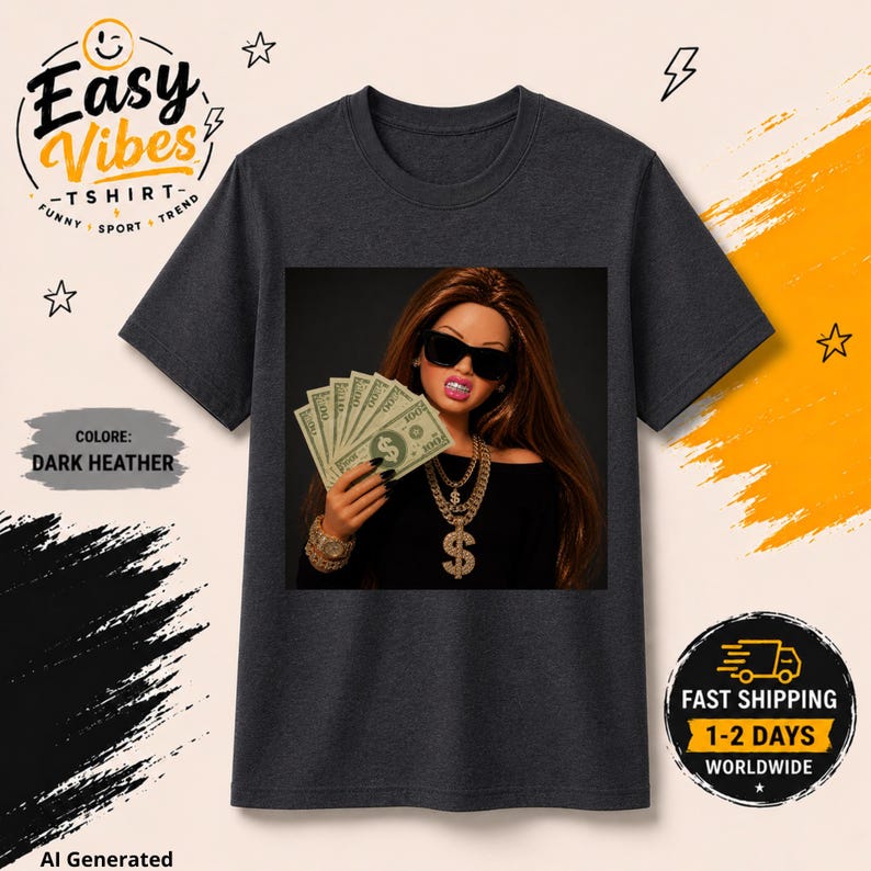 Money Doll Shirt | Rich Girl Graphic Tee | Boss Babe T-Shirt | Glam Doll Shirt | Hustle Mindset Tee | Luxury Aesthetic Gift| Money Lover Tee S