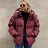 Womens Warm Puffer Jacket Winter Thick Cotton-Polyester Filled Hooded Loose Fit Mid-Length Coat Daily Commute