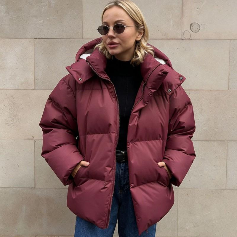 Womens Warm Puffer Jacket Winter Thick Cotton-Polyester Filled Hooded Loose Fit Mid-Length Coat Daily Commute