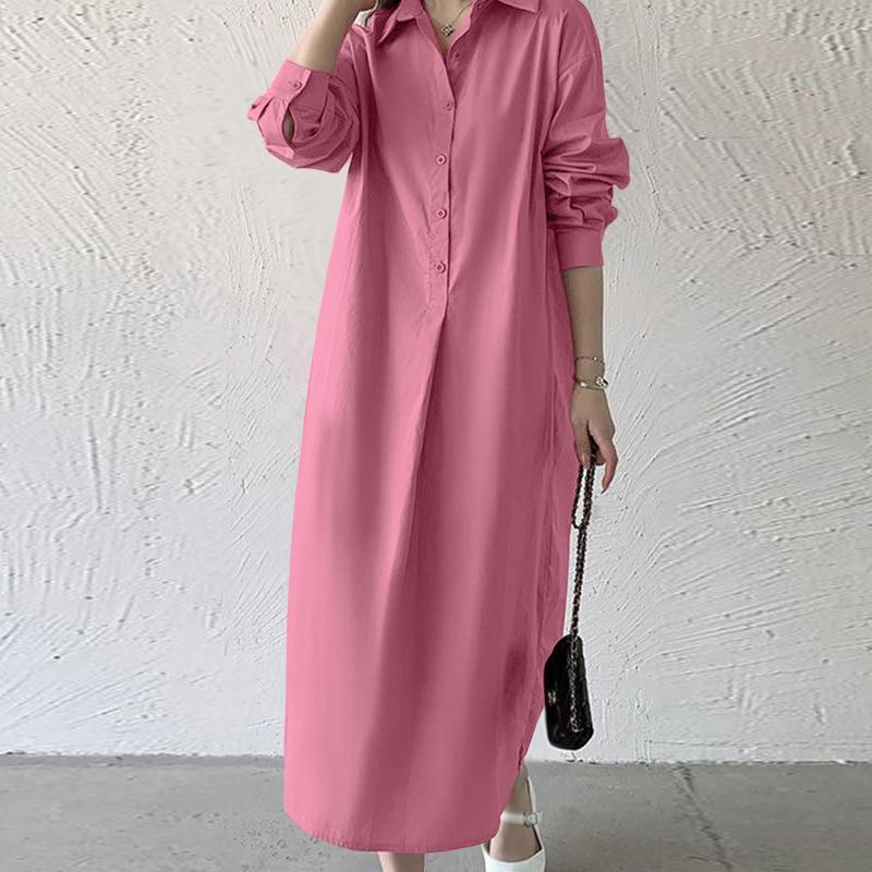 

ZANZEA Женское классическое повседневное платье-рубашка свободного кроя с отложным воротником и длинными рукавами 4XL камео розовый