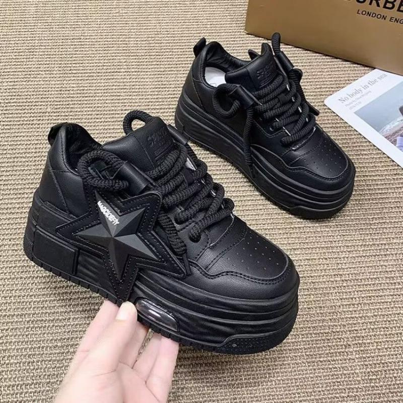 Autumn new thick-soled versatile board shoes women's fashion casual shoes student height increase leather surface white shoes women