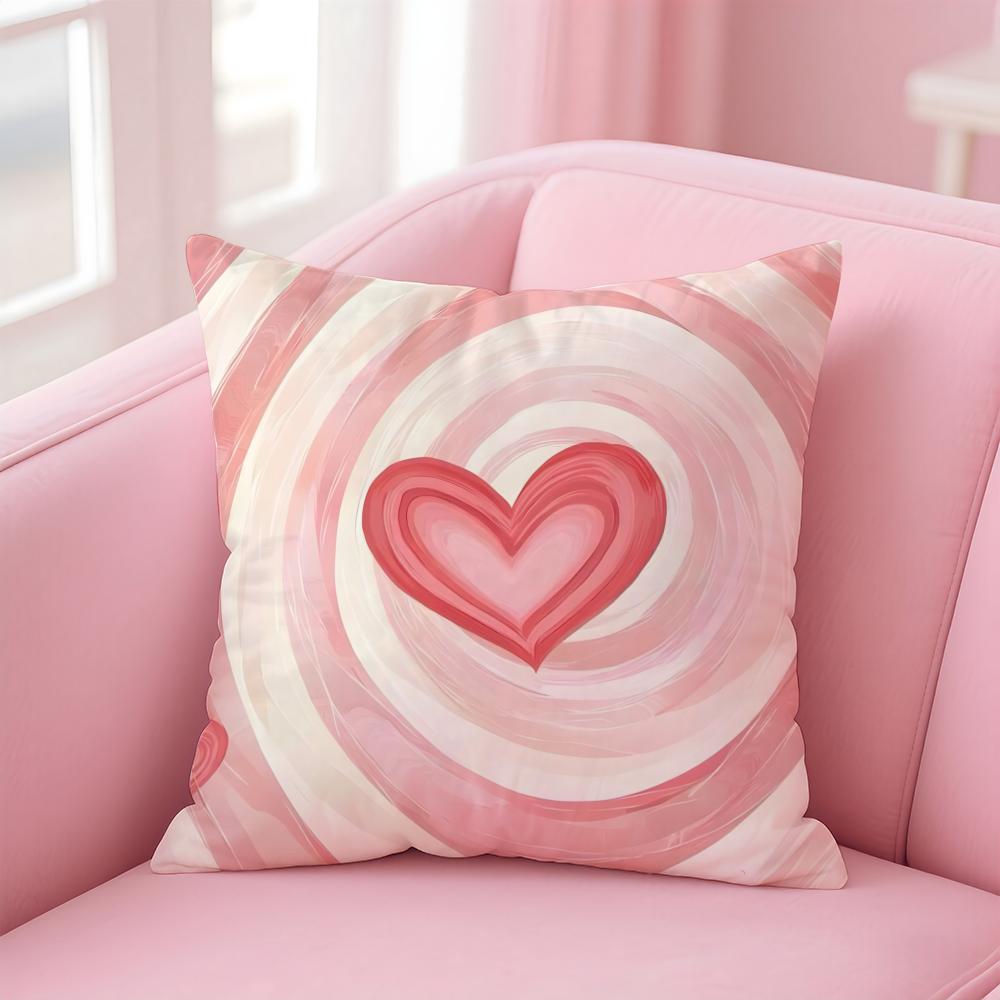 Love Pink Heart Print Cushion Cover Linen Pillowcase Cover Soft Decor for Sofa Home Room