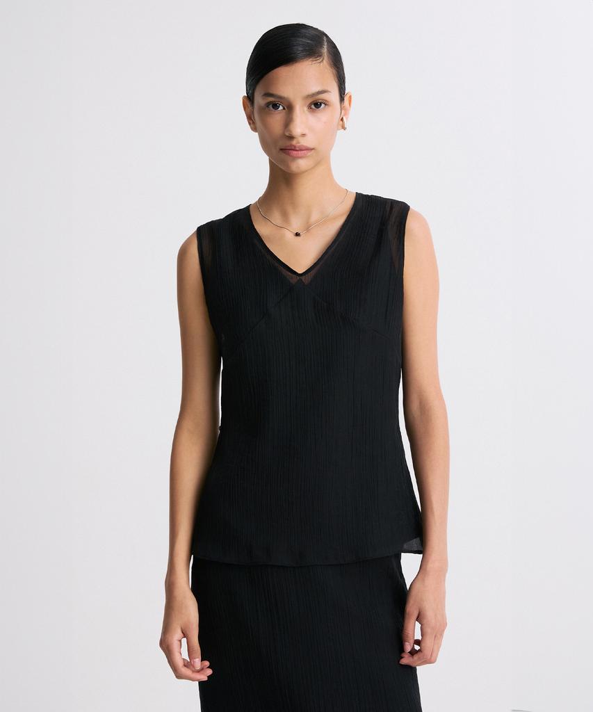 RE RHEE Layered Detail Sheer Sleeveless Top Black