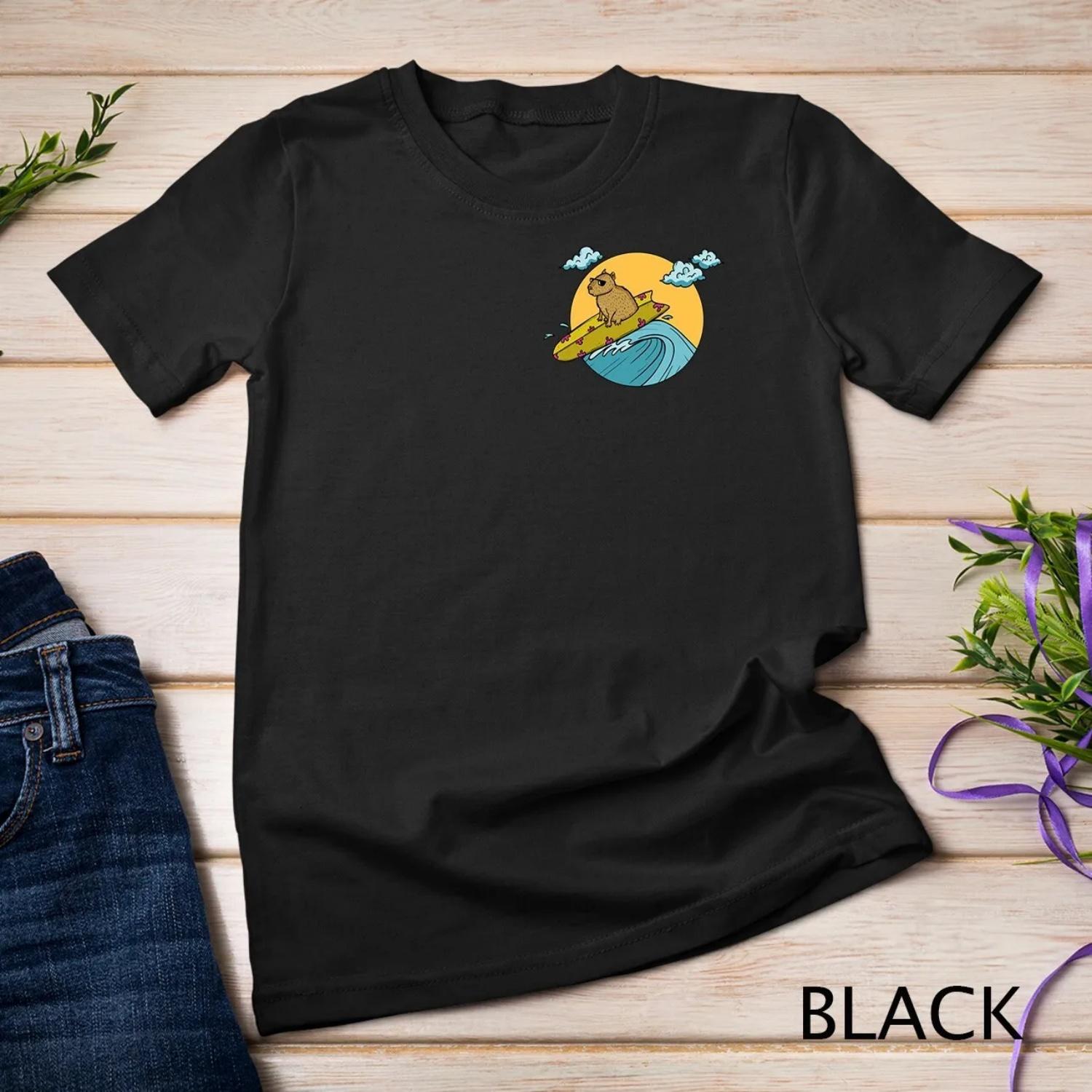 Капибара Карманный Гигантский Грызун Пляж Серфинг Серфер Волны Футболка S