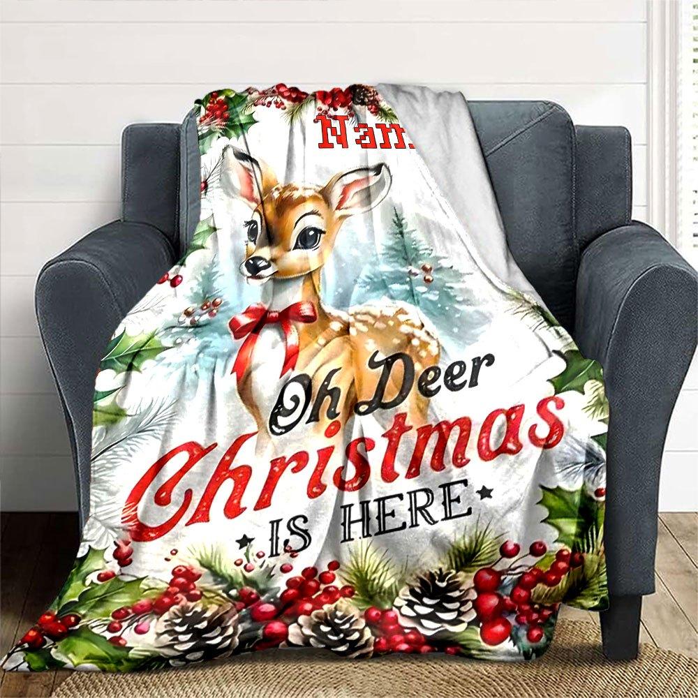Oh Deer Christmas Home Customize Your Name Blankets Soft Cozy Lightweight Versatile For All Seasons Perfect For Picnics Sofa Office Bed Living Room