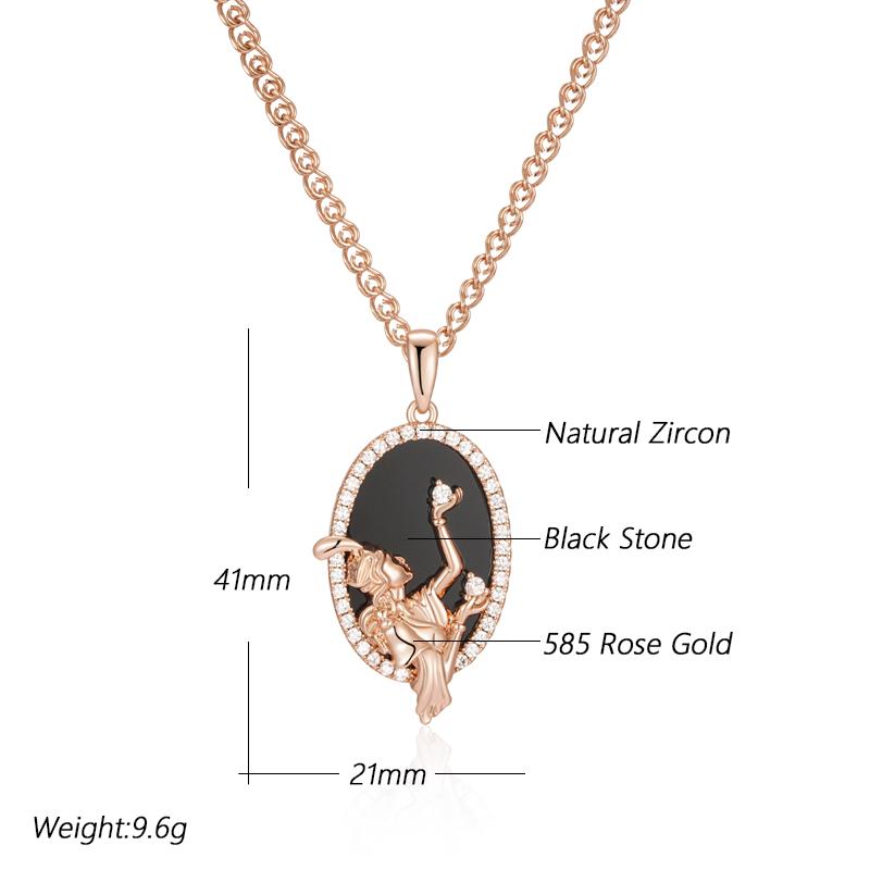 Big Oval Black Stone Pendant Necklace Women Fashion  Rose Gold Color Accessories High Quality Daily Fine Jewelry