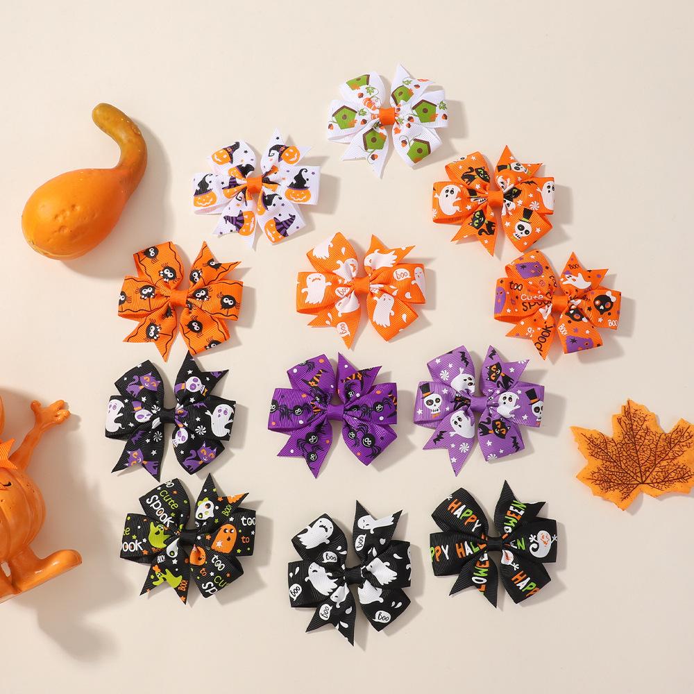 Popular Children'S Hair Accessories Set Accessories Halloween Ribbed Bow Hairpin Children'S Accessories 638