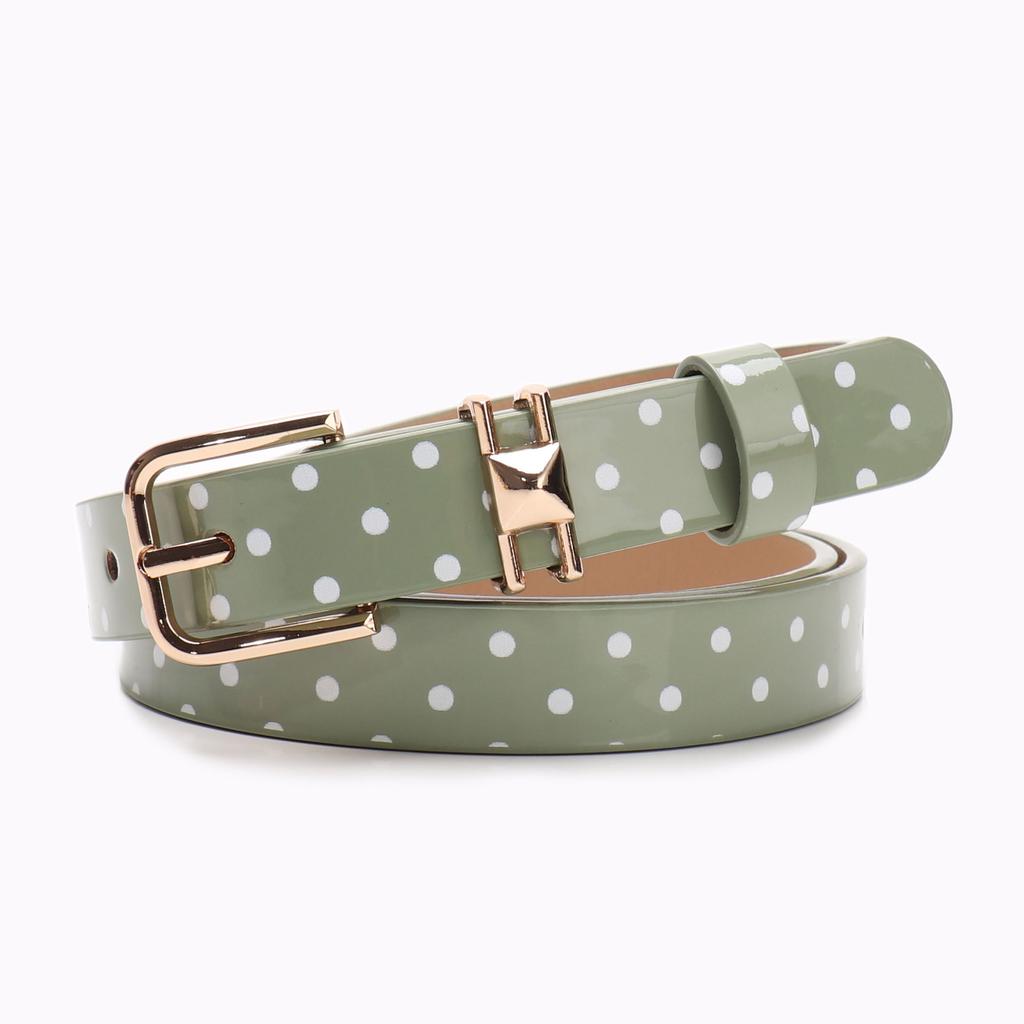 Women's Polka Dot Belt with Gold Buckle - Candy Color Patent Leather Waistband, Trendy Y2K Fashion Accessory for Jeans Dresses