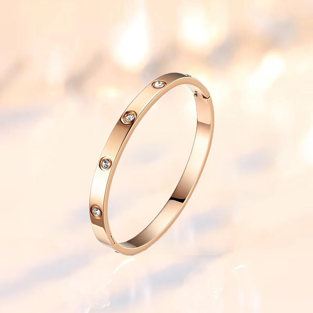 Rose Gold Bamboo Joint Titanium Steel Bangle - Luxurious, Non-fading, Diamond-studded, Waterproof Women's Bracelet.