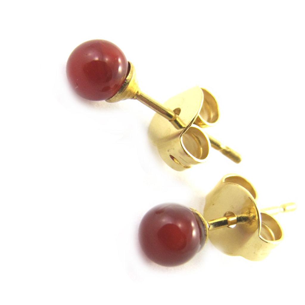 Les Trésors De Lily [M6971] - Boucles plaqué or 'Mineralia' agate rouge - 4 mm