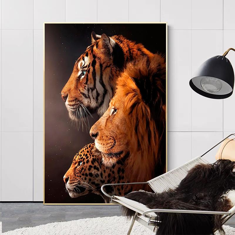 Tiger Løve Leopard Dyr Plakat Luksuriøs Dekorativ Stor Maleri Moderne Stuedekorasjon Veggkunst Lerretsbilde Hjem